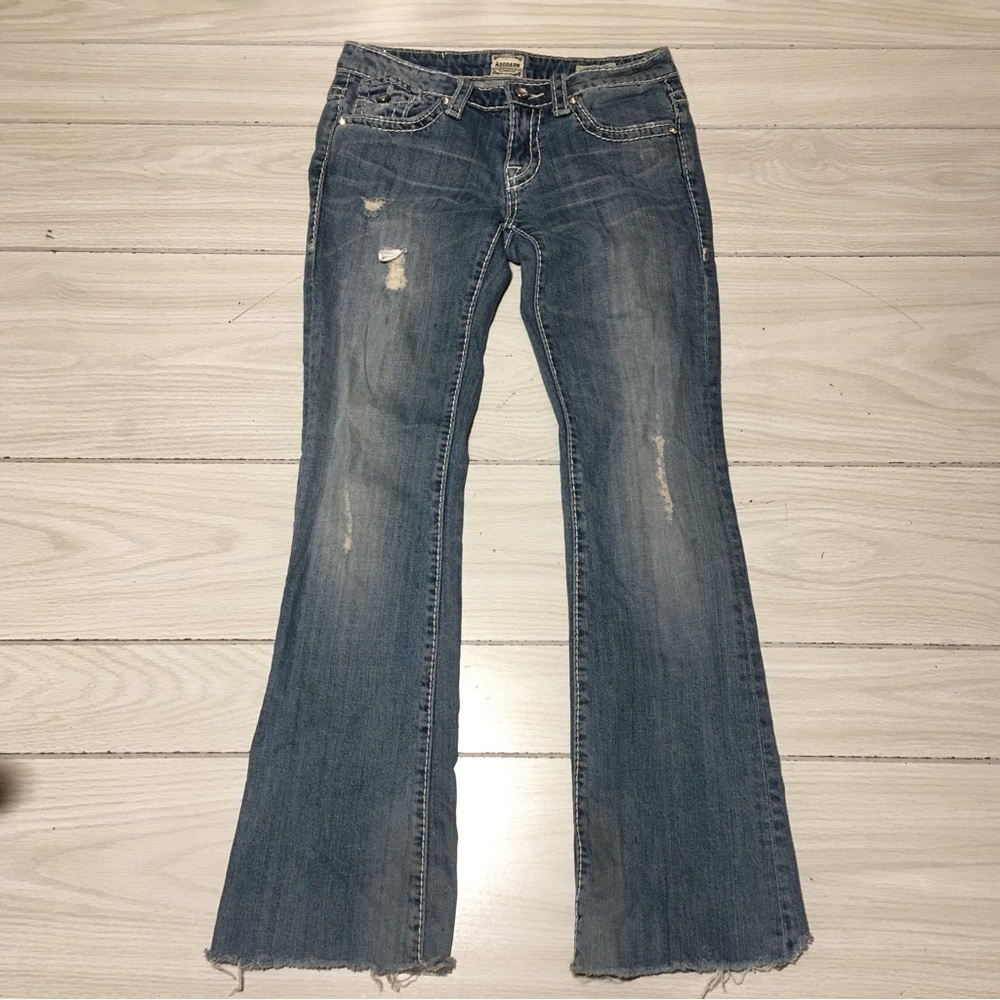 Anoname Jeans 26 Blue Denim Joelle Bootcut Low Rise Distressed  flap pockets